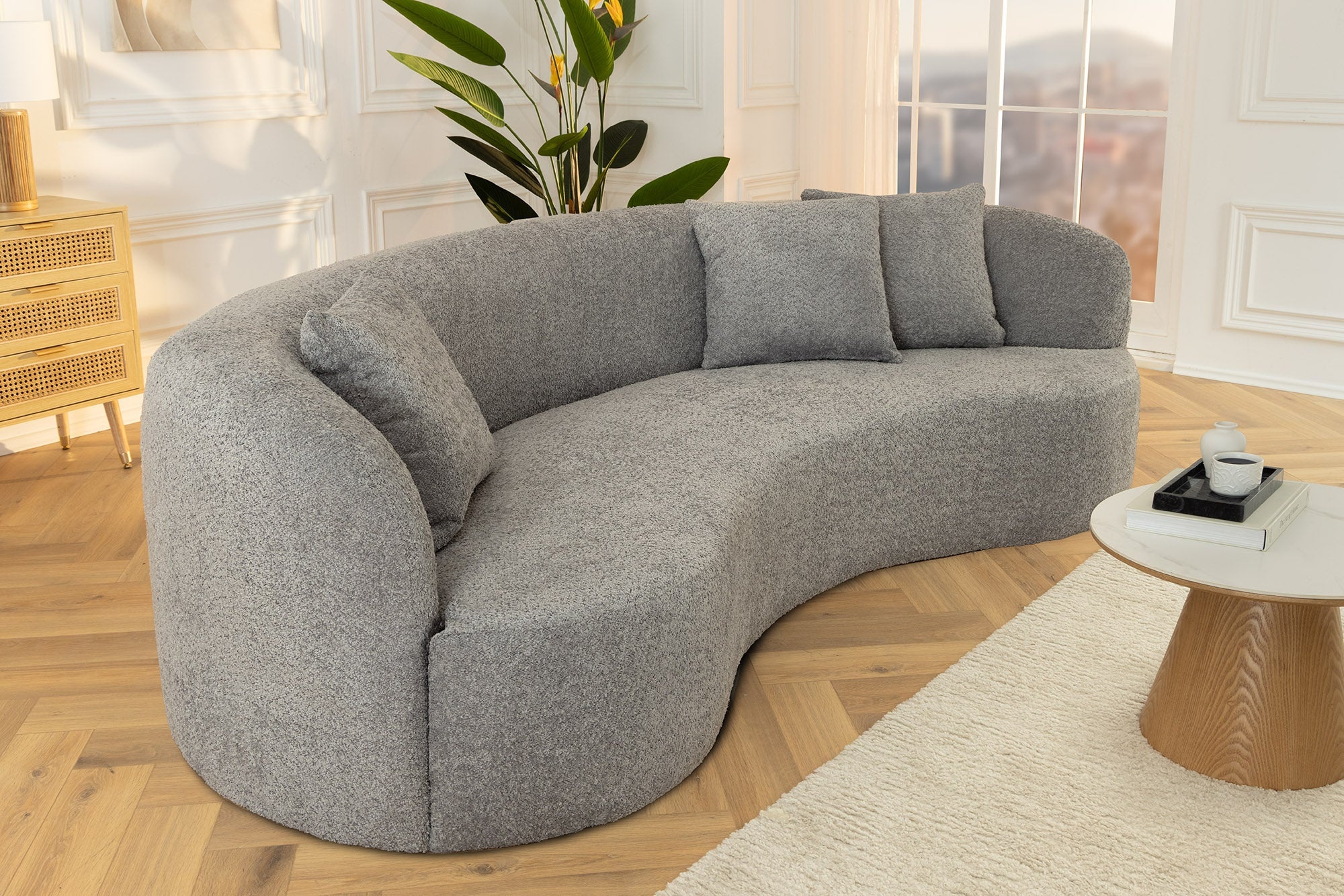 Moderne bank ATELIER 230cm grijs bouclé 3-zits bank incl. kussens - 46545 afbeelding