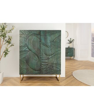 Invicta Interior Massief highboard SNAKE 120 cm turkoois goudkleurig mangohouten slangendessin met uitgebreid 3D-houtsnijwerk - 45303