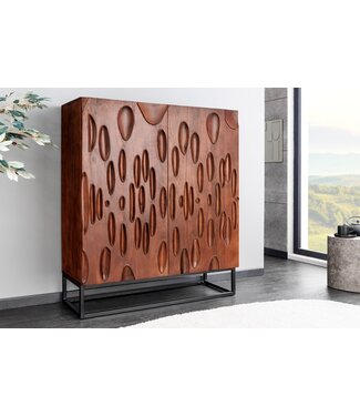 Invicta Interior Massief Highboard DUNE 120cm Walnoot-Bruin Acaciahout 3D Design Zwart Metaal - 45598
