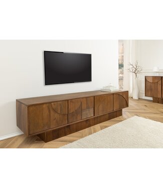 Invicta Interior Massief houten TV Lowboard ART DECO 200cm Bruin Gerookt Mangohout 3D Front - 45479