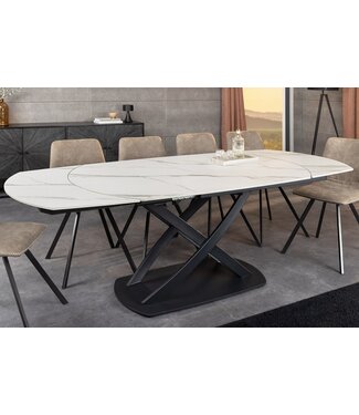 Invicta Interior Uitschuifbare eettafel INCEPTION 130-190 cm wit marmer keramiek zwart metalen frame - 46423