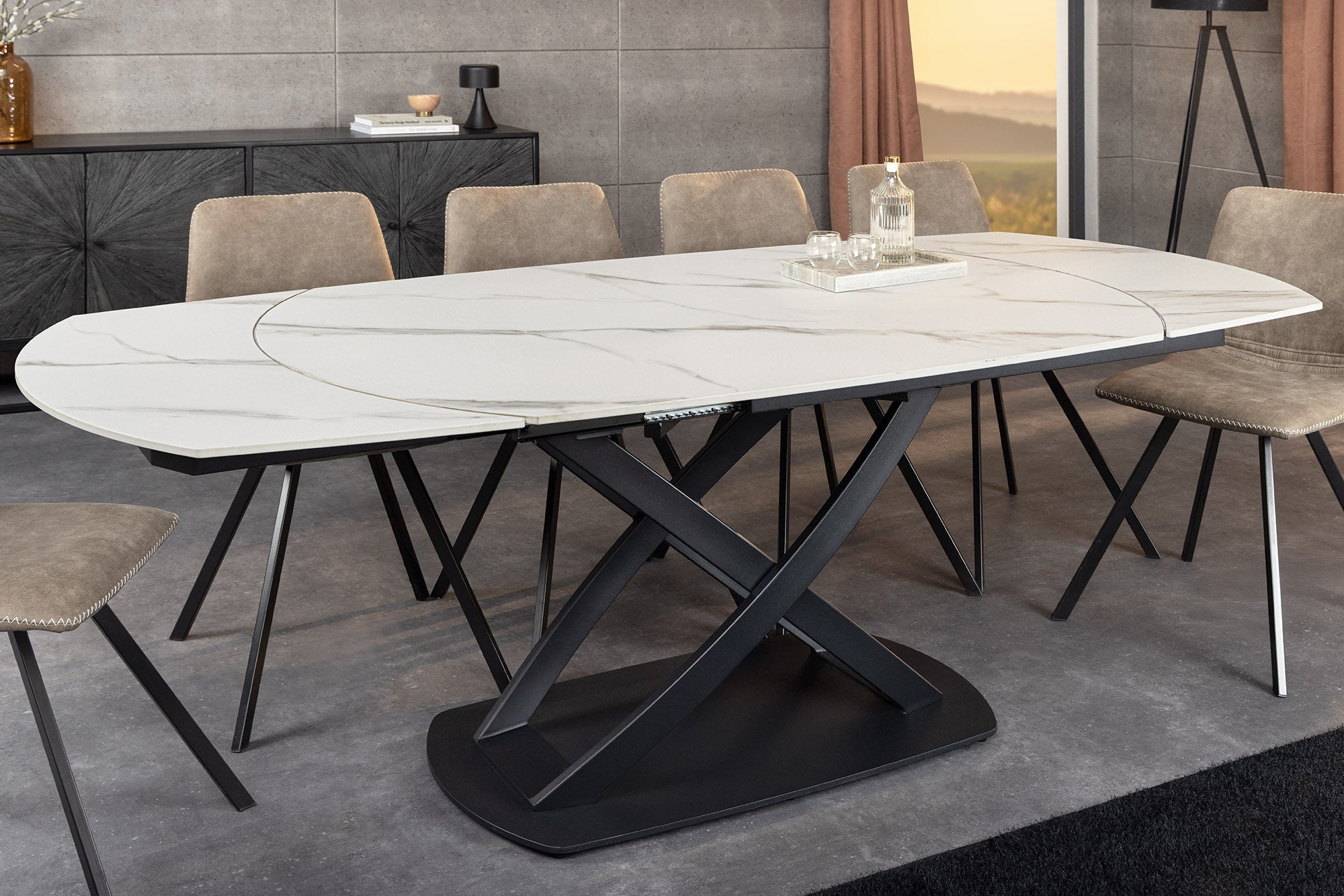Uitschuifbare eettafel INCEPTION 130-190 cm wit marmer keramiek zwart metalen frame - 46423 afbeelding