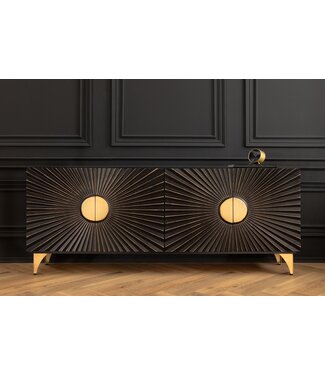 Invicta Interior Massief dressoir SOLARIS 180 cm zwartgoud mangohout 3D-design - 44652