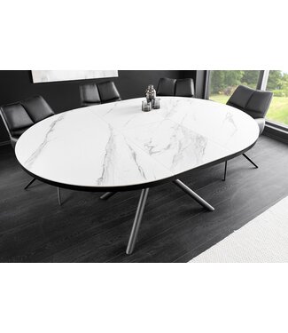 Invicta Interior Uitschuifbare eettafel MIKADO 120-160cm wit keramiek ovaal zwart ster onderstel - 46503