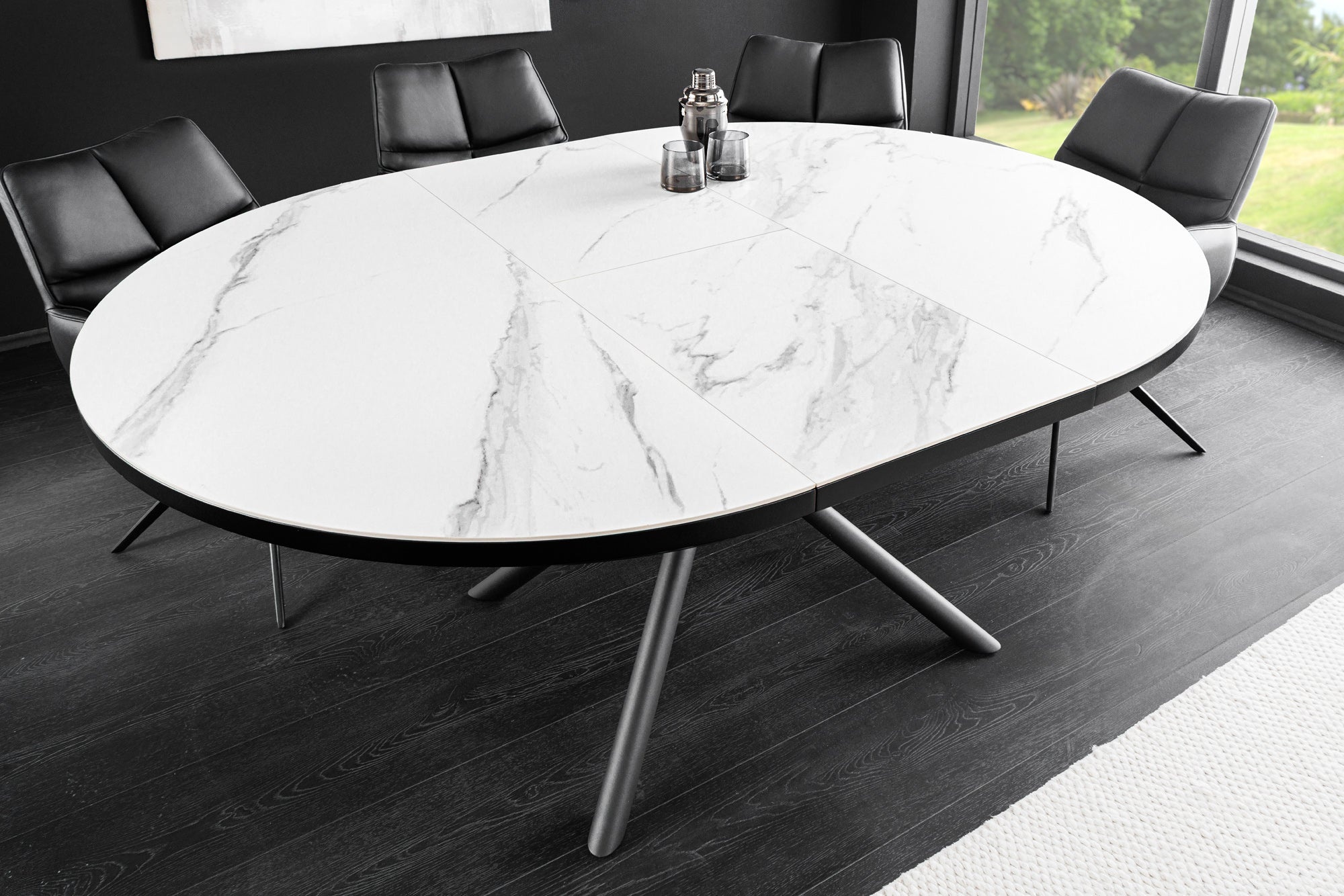 Uitschuifbare eettafel MIKADO 120-160cm wit keramiek ovaal zwart ster onderstel - 46503 afbeelding