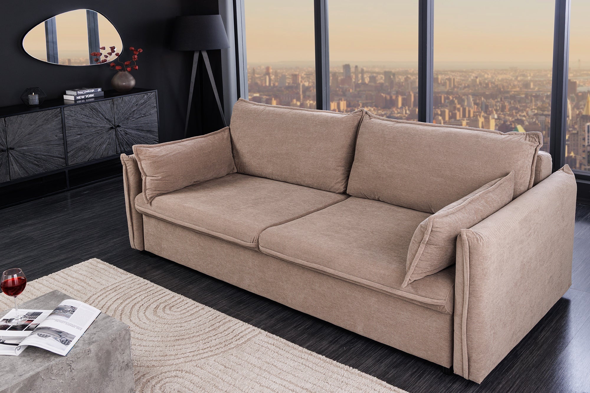 Design slaapbank APARTMENT 215cm taupe corduroy 3-zits bank - 44502 afbeelding