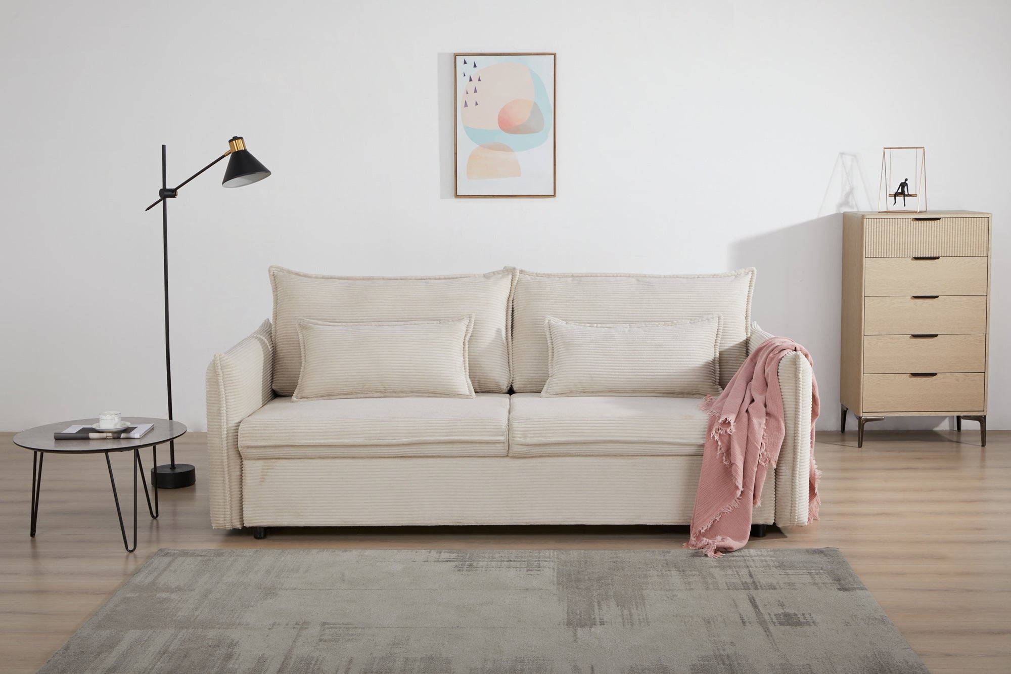 Design slaapbank APARTMENT 215cm beige corduroy 3-zits bank incl. bedbox kussen - 47132 afbeelding