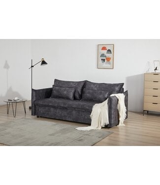 Invicta Interior Design slaapbank APARTMENT 215 cm grijs fluwelen 3-zitsbank incl. bedbox kussen - 47133