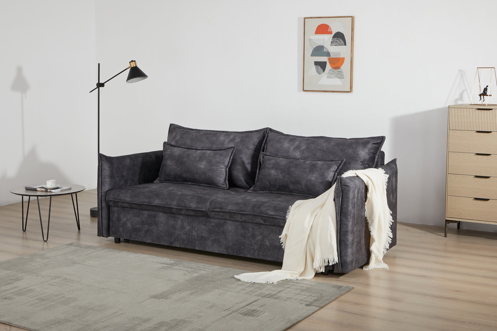 Design slaapbank APARTMENT 215 cm grijs fluwelen 3-zitsbank incl. bedbox kussen - 47133 afbeelding