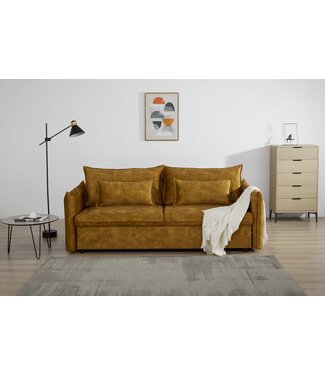 Invicta Interior Design slaapbank APARTMENT 215cm mosterdgeel fluweel 3-zitsbank incl. bedopbergruimte - 47134