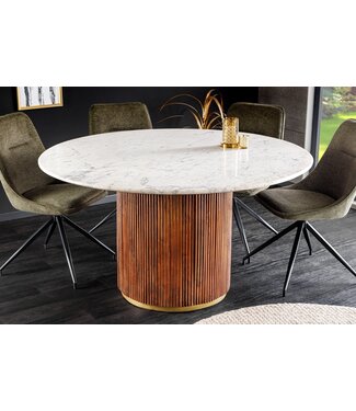 Invicta Interior Ronde eettafel GATSBY 140 cm bruin goud mangohout wit marmeren blad kolomvoet - 45830