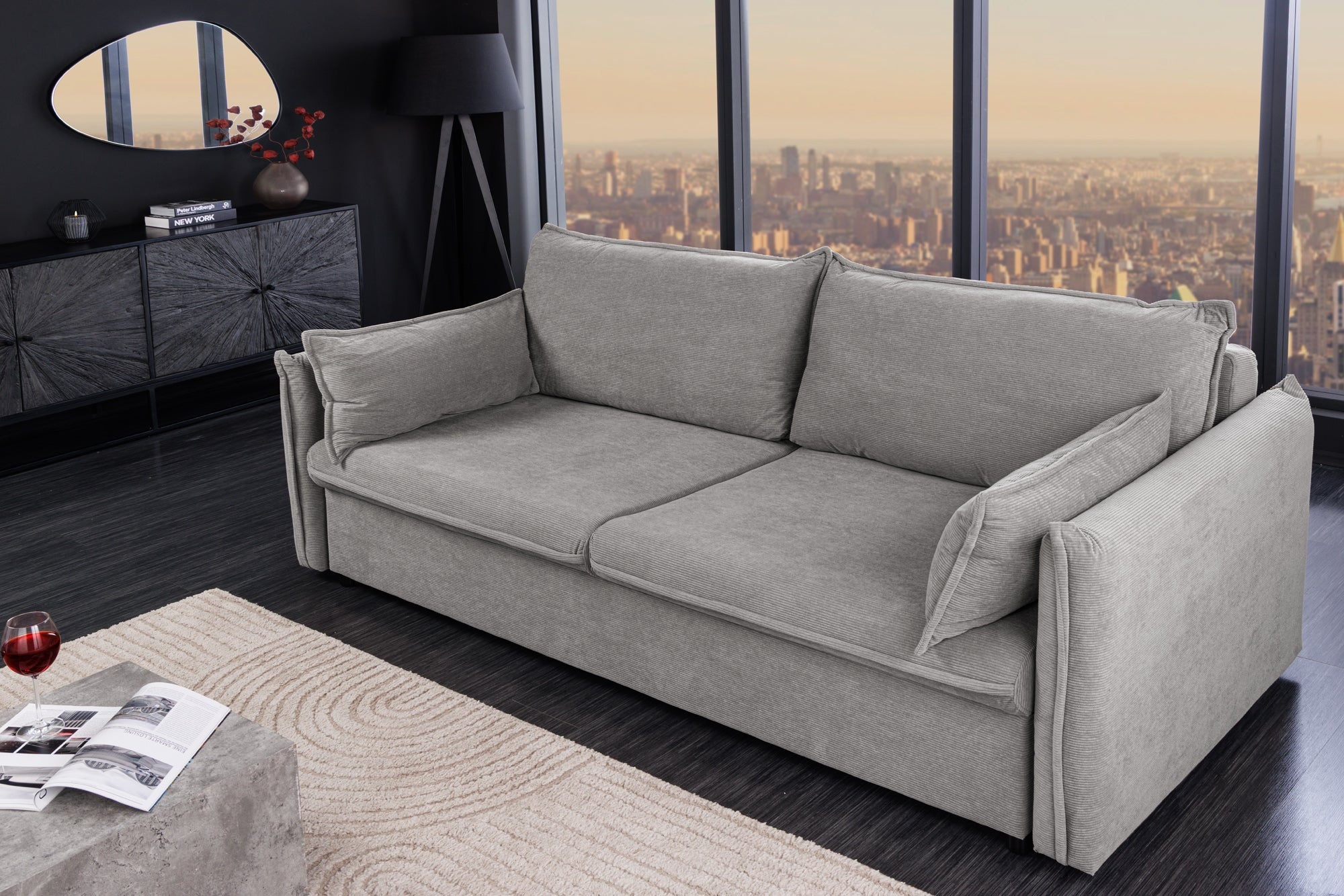 Design slaapbank APARTMENT 215cm grijs corduroy 3-zits bank - 44503 afbeelding