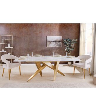 Invicta Interior Design eettafel ART LIVING 200cm wit marmer keramiek metaal geborsteld champagne goud - 46202