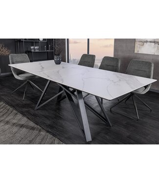 Invicta Interior Uitschuifbare eettafel ATLAS 160-200cm wit marmer design keramiek zwart metaal - 46497