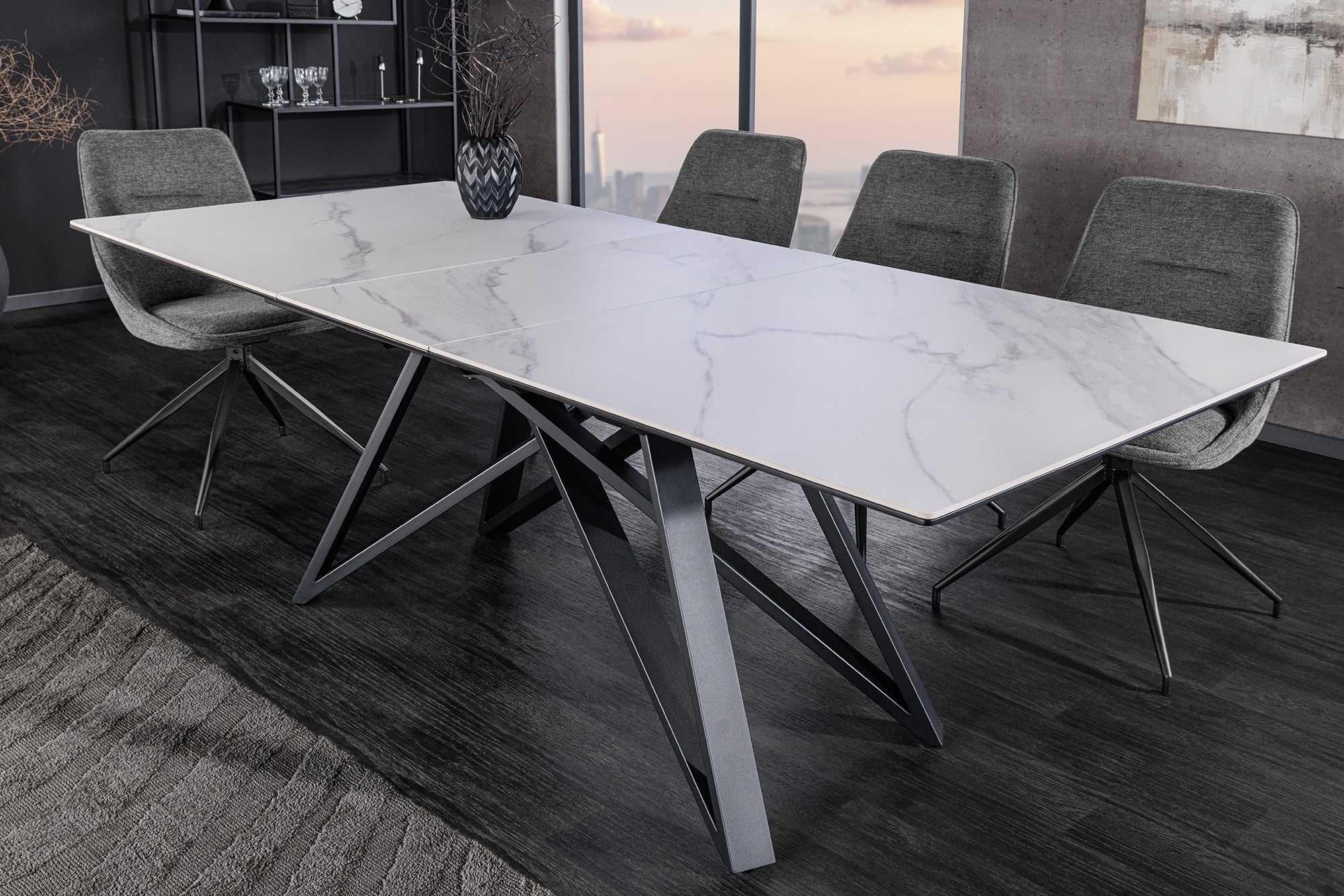 Uitschuifbare eettafel ATLAS 160-200cm wit marmer design keramiek zwart metaal - 46497 afbeelding
