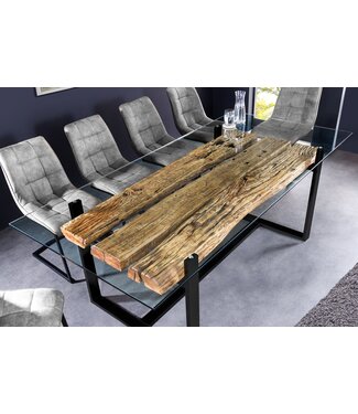 Invicta Interior Design glazen eettafel BARRACUDA 220 cm natuurlijk massief teakhout zwart onderstel - 43342