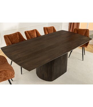 Invicta Interior Design Eettafel GRAND 200cm Donkerbruin Mangohout Bootvorm met Onderstel - 45836