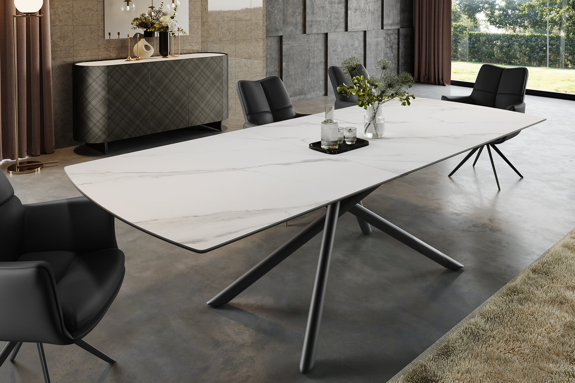 Uitschuifbare eettafel MIKADO 180-230cm wit keramiek zwart sterrenframe - 46495 afbeelding