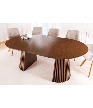 Invicta Interior Uitschuifbare eettafel VALHALLA WOOD 120-160-200cm gerookt bruin eiken kolomvoet - 44093