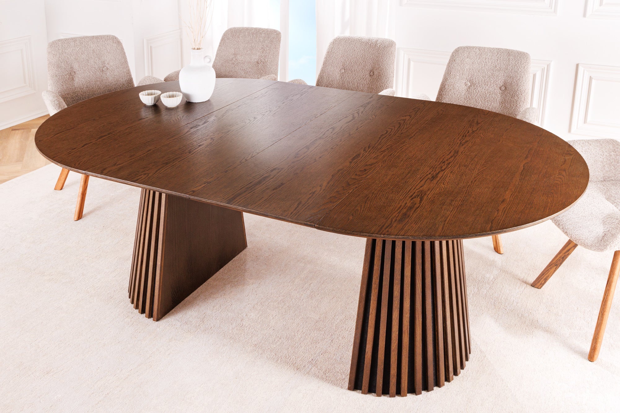 Uitschuifbare eettafel VALHALLA WOOD 120-160-200cm gerookt bruin eiken kolomvoet - 44093 afbeelding