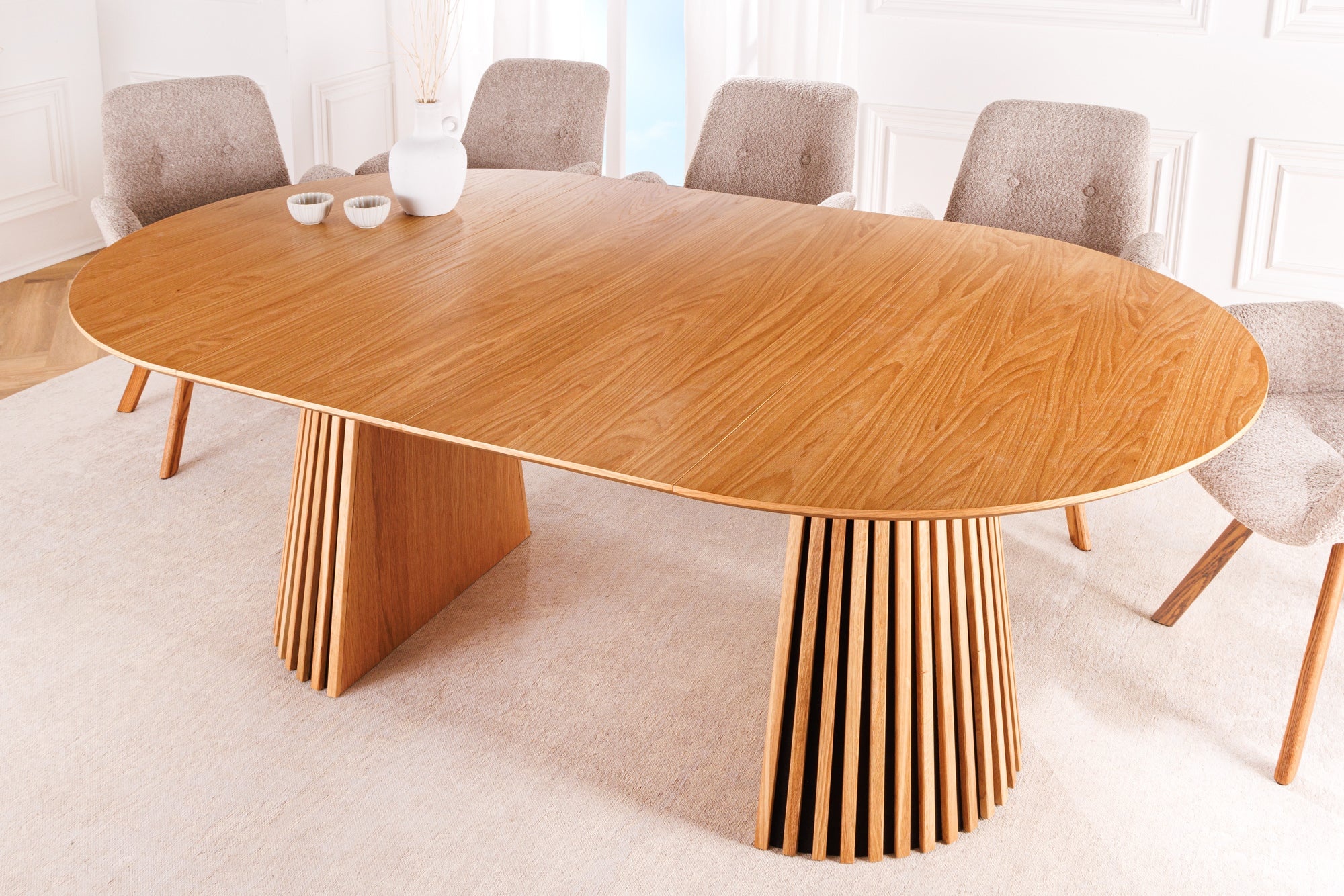 Uitschuifbare eettafel VALHALLA WOOD 120-160-200cm naturel eiken ovale voet - 44092 afbeelding