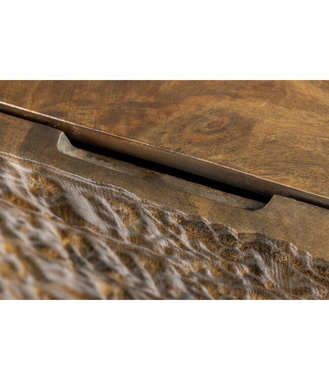 Invicta Interior Handgemaakt dressoir CROCO 180cm goudbruin mangohout met 3D houtsnijwerk massief zwart metaal - 44648