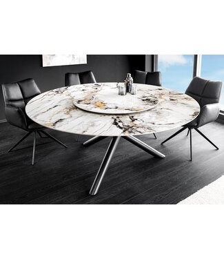 Invicta Interior Ronde eettafel SPIN 150cm wit grijsbruin met 360° draaibaar serveerbord keramiek zwart - 46422