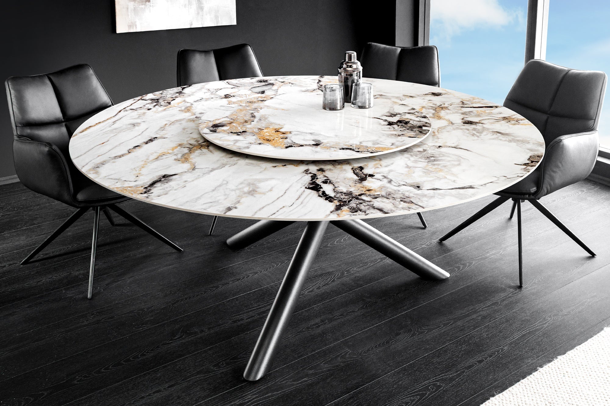 Ronde eettafel SPIN 150cm wit grijsbruin met 360° draaibaar serveerbord keramiek zwart - 46422 afbeelding