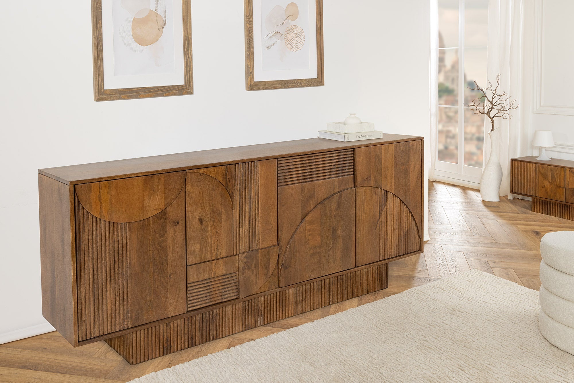 Design dressoir ART DECO 170cm bruin gerookt mangohout massief 3D front - 45478 afbeelding