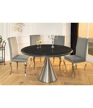 Invicta Interior Ronde eettafel ELEGANCIA 130cm zwart marmer chroomstaal met onderstel - 45899