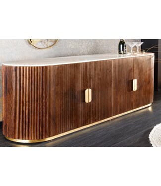 Invicta Interior Design dressoir GATSBY 170 cm bruin goud mangohout wit marmeren blad - 43617