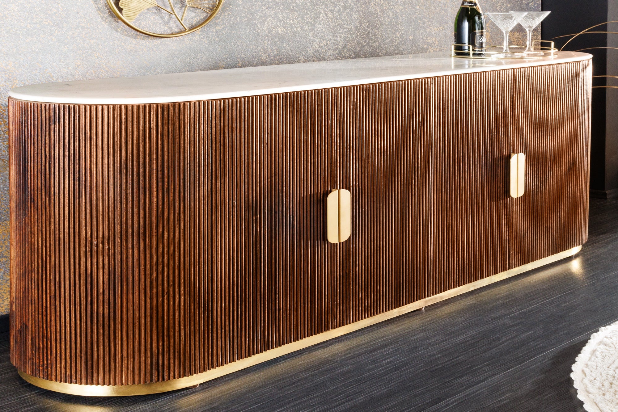 Design dressoir GATSBY 170 cm bruin goud mangohout wit marmeren blad - 43617 afbeelding