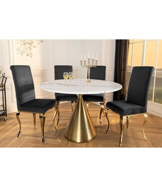 Invicta Interior Ronde eettafel ELEGANCIA 130 cm wit marmer goud metaal met zuilvoet - 45898