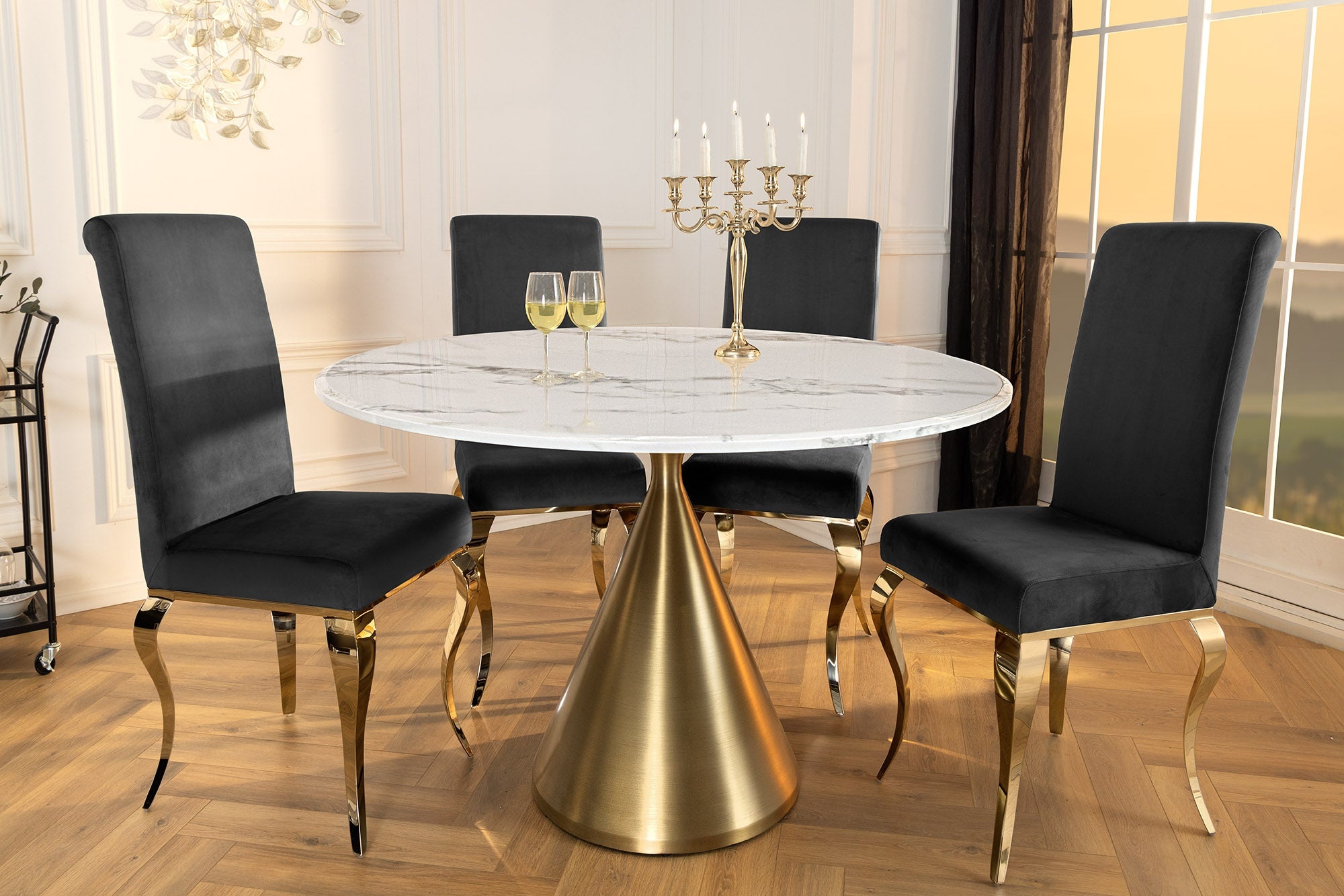 Ronde eettafel ELEGANCIA 130 cm wit marmer goud metaal met zuilvoet - 45898 afbeelding