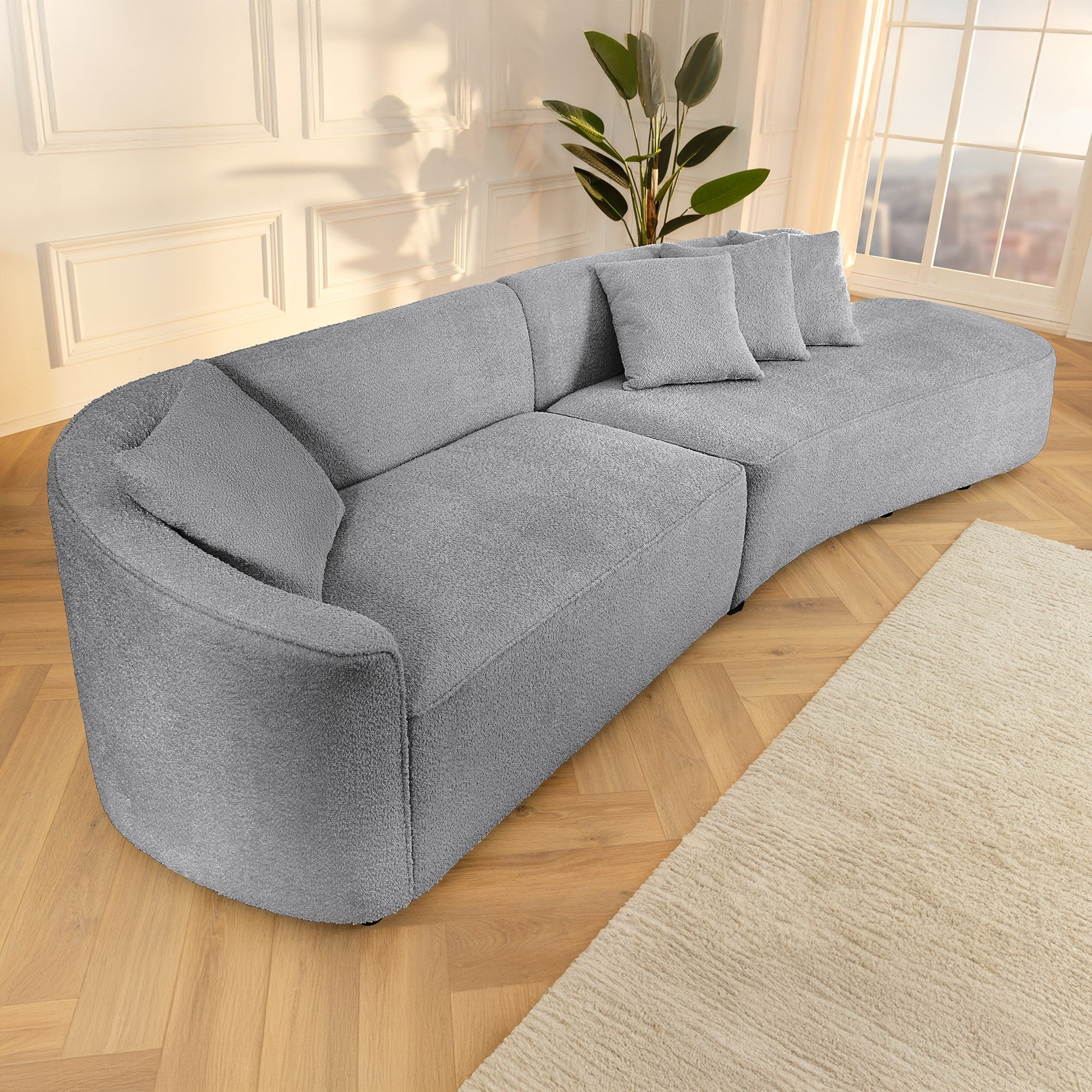 Moderne bank ATELIER L 330cm grijs Bouclé XXL bank incl. kussens - 46547 afbeelding