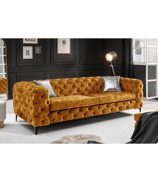 Invicta Interior Chesterfield Sofa MODERN BAROK 235cm mosterdgeel fluweel 3-zits bank spring core - 44392