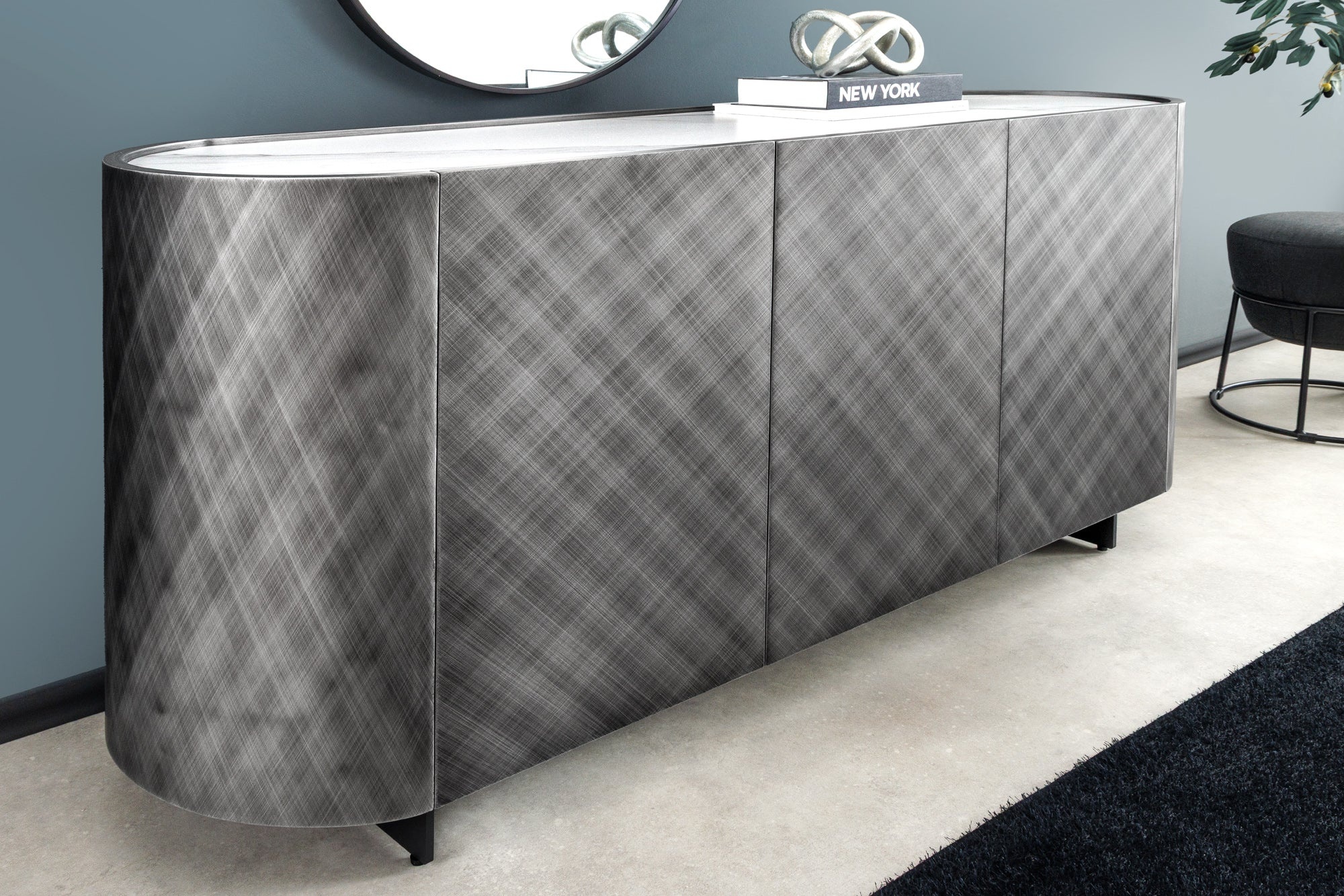 Design Dressoir REFLECTION 150cm Wit Keramiek Marmer Antraciet 3D Effect Geborstelde Afwerking - 46501 afbeelding