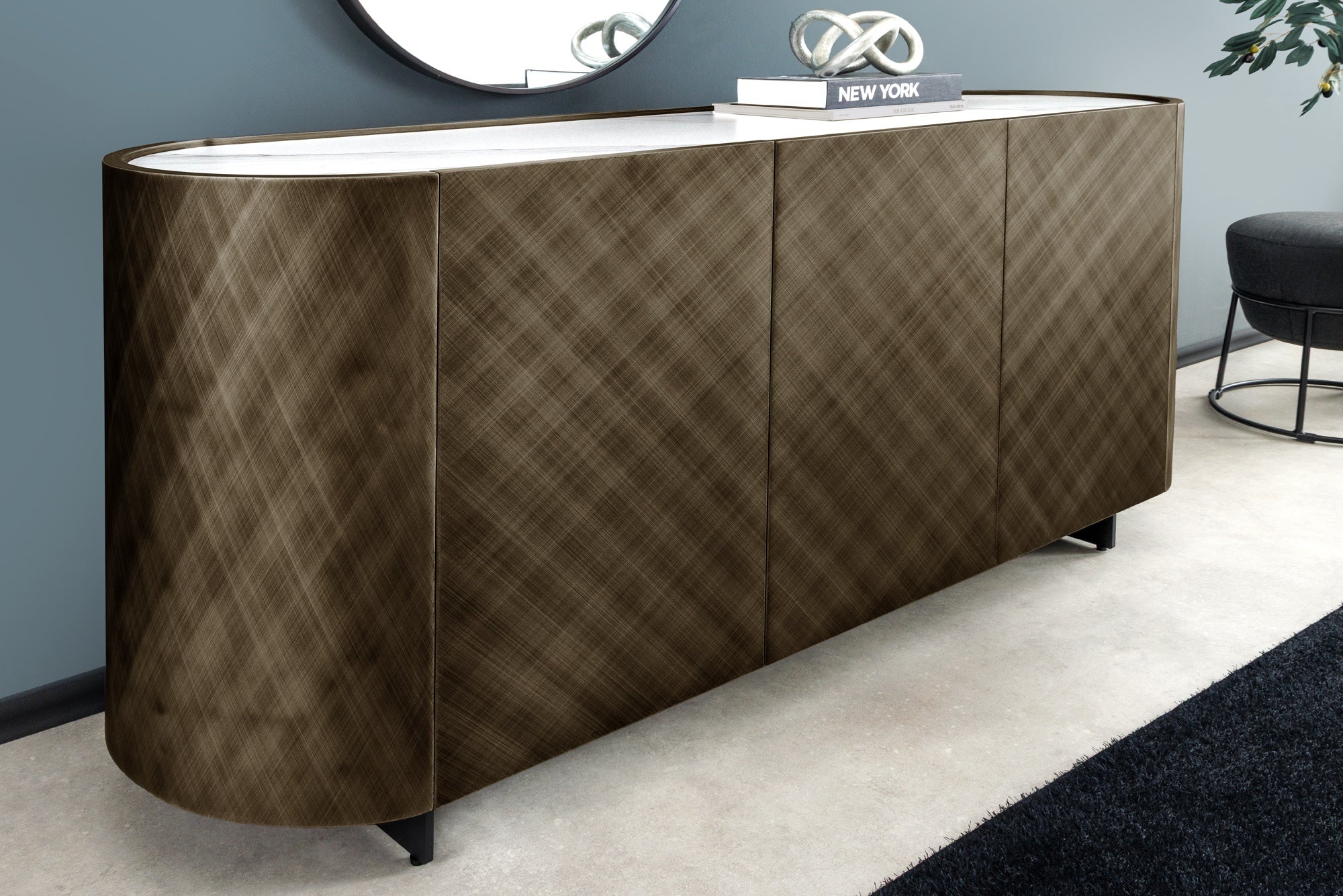 Design Dressoir REFLECTION 150cm wit keramiek marmer brons 3D effect geborstelde afwerking - 46502 afbeelding