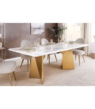 Invicta Interior Design eettafel EXTRAVAGANCIA 200cm wit marmer metaal geborsteld champagne goud - 45929