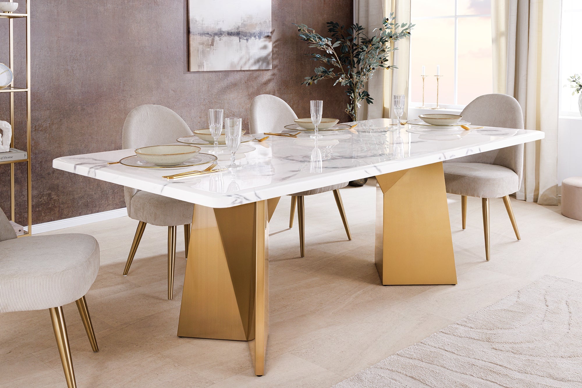 Design eettafel EXTRAVAGANCIA 200cm wit marmer metaal geborsteld champagne goud - 45929 afbeelding