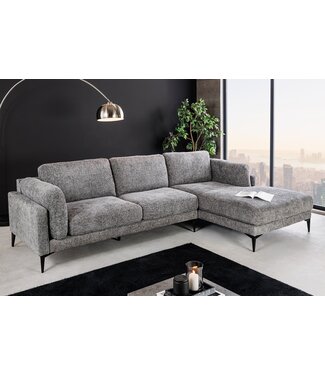 Invicta Interior Design hoekbank MANHATTAN 295cm Grijze getextureerde stof Chenille Spring Core 3-zits metalen poten - 44278