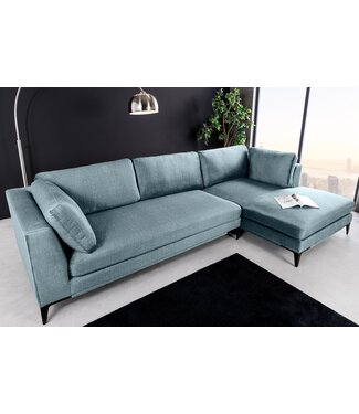 Invicta Interior Tijdloze hoekbank SIGNUM 315cm petrol fluweel poef rechts grote bank XXL bank- 44535