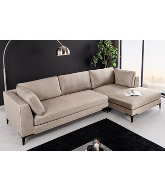 Invicta Interior Tijdloze hoekbank SIGNUM 315cm taupe fluwelen poef rechts grote bank XXL bank - 44538