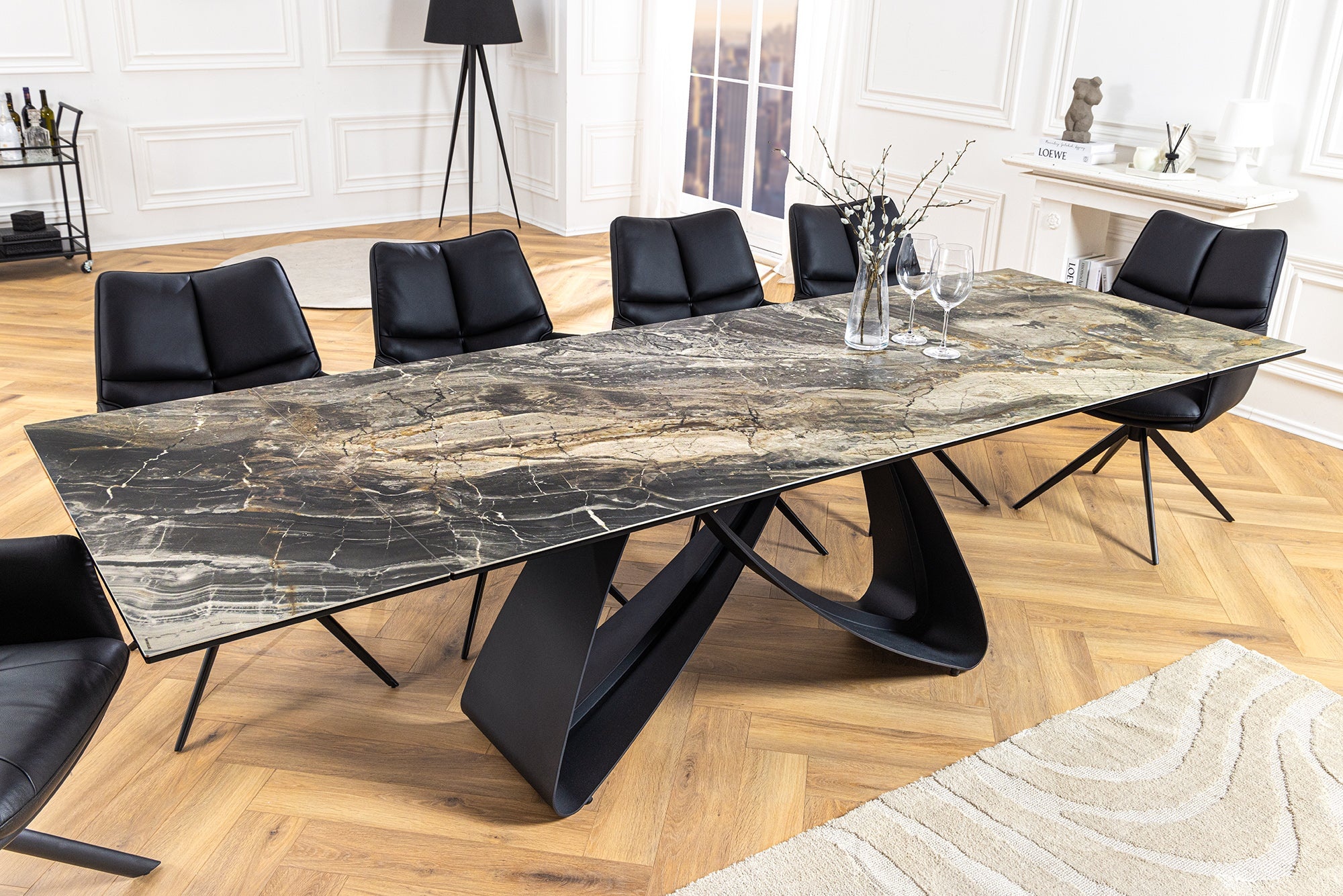 Uitschuifbare eettafel INFINITY 180-260cm taupe keramiek marmer zwart metaal - 45181 afbeelding