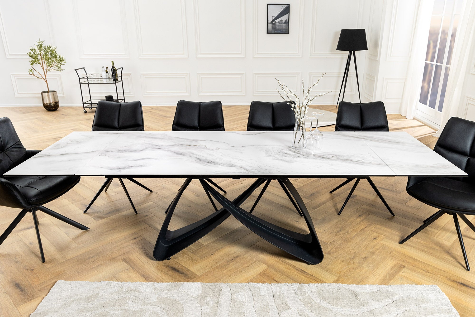 Uitschuifbare eettafel INFINITY 180-260cm wit keramiek marmer zwart metaal - 45180 afbeelding