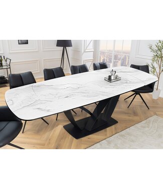 Invicta Interior Uitschuifbare eettafel PAPILLON 180-260cm wit keramiek marmer zwart metaal - 45177 Invicta Interior Uitschuifbare eettafel PAPILLON 180-260cm wit keramiek marmer zwart metaal - 45177
