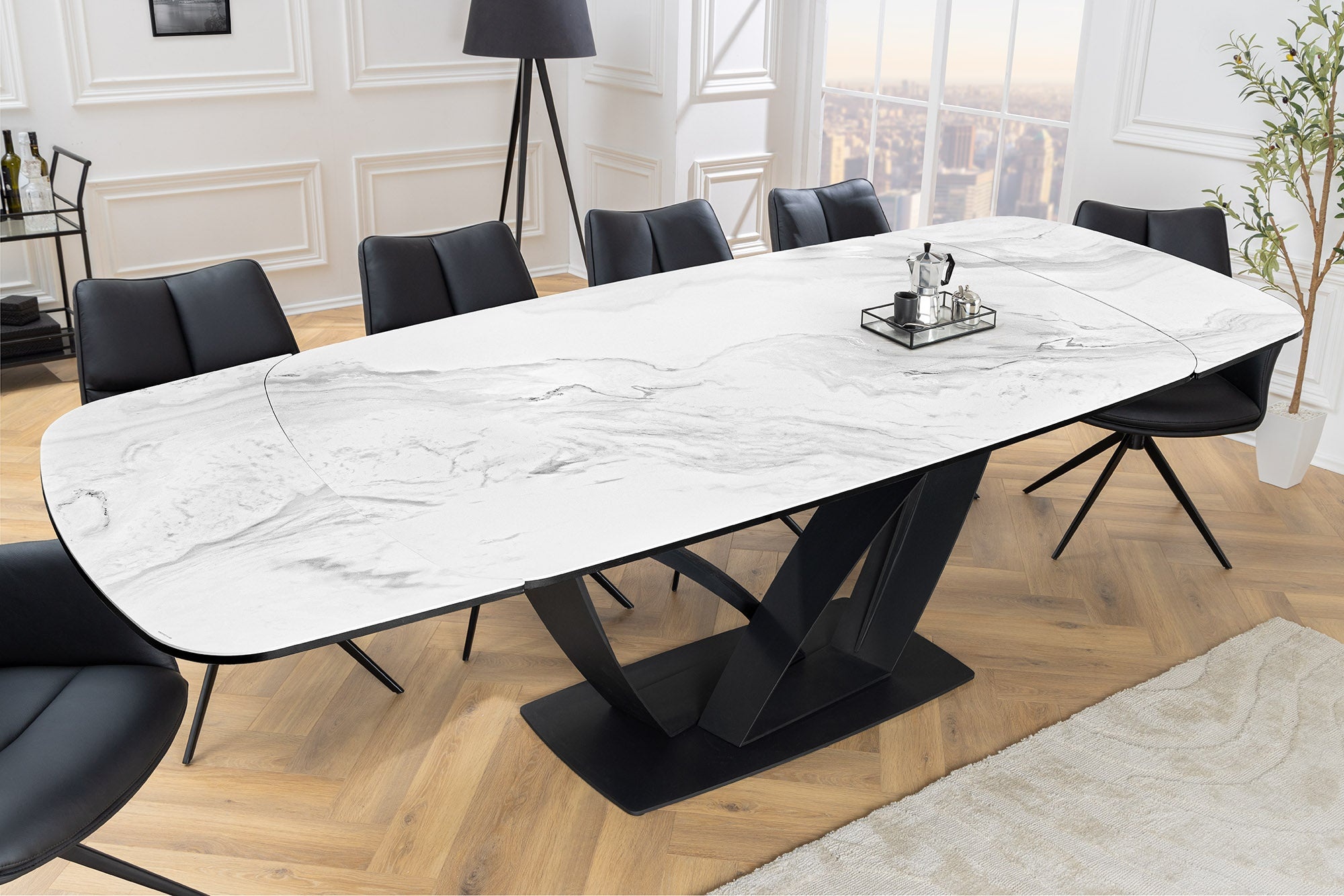 Uitschuifbare eettafel PAPILLON 180-260cm wit keramiek marmer zwart metaal - 45177 afbeelding