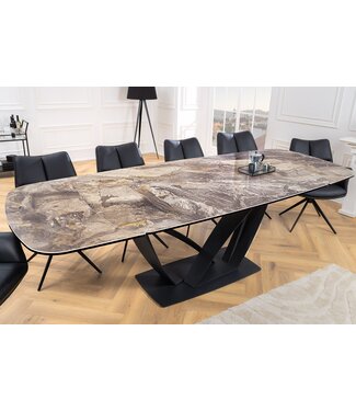 Invicta Interior Uitschuifbare eettafel PAPILLON 180-260cm taupe keramiek marmer zwart metaal - 45178