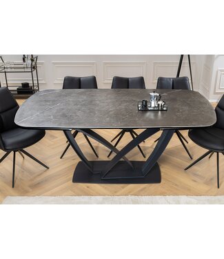 Invicta Interior Eettafel PAPILLON 180-220-260cm marmerlook grafiet keramiek gehard glas - 45179