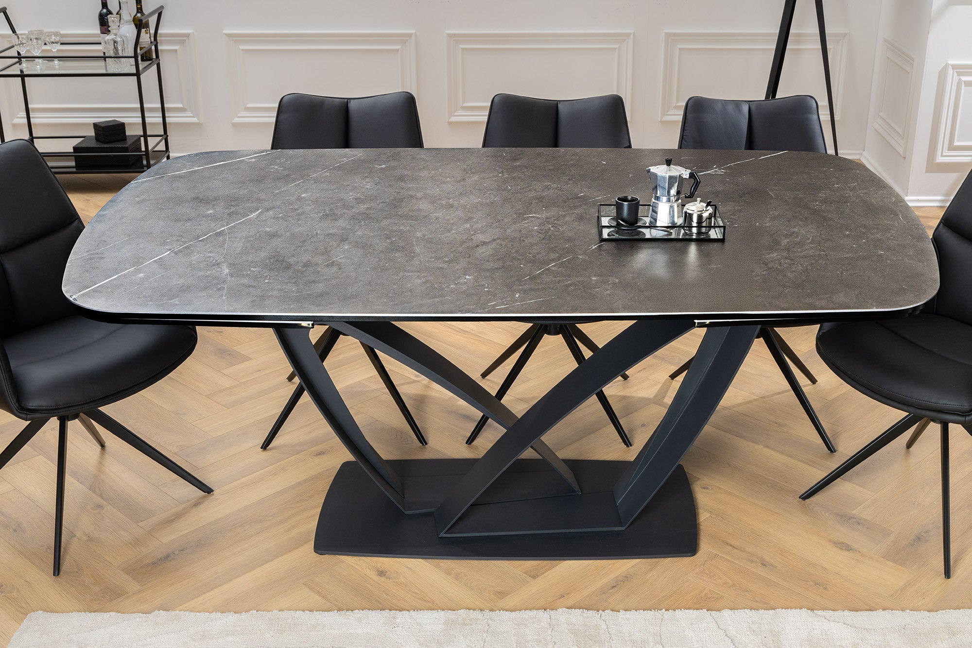 Eettafel PAPILLON 180-220-260cm marmerlook grafiet keramiek gehard glas - 45179 afbeelding